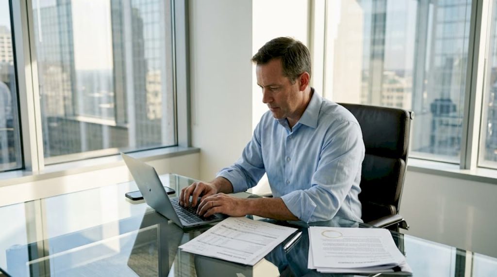 Advisor manages digital banking in corner office