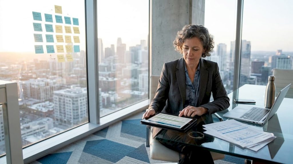 CFO reviewing treasury report in city office
