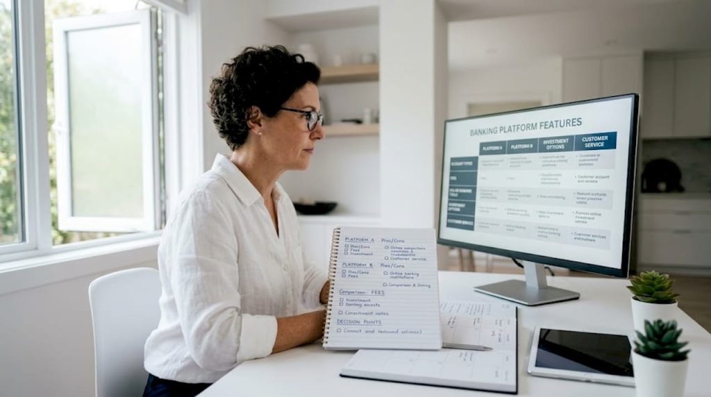 Professional comparing digital banking alternatives at desk