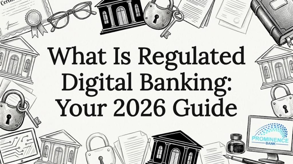 Sketch-style digital banking theme framing title area