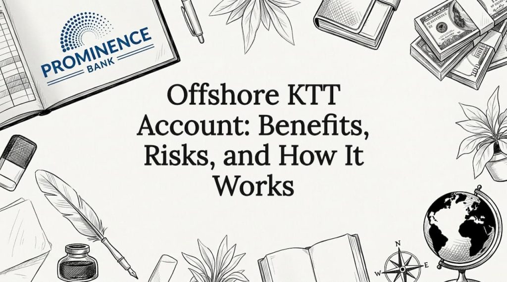 Decorative title card with banking and global finance motifs