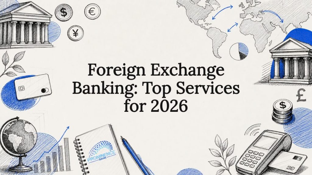 Decorative foreign exchange banking title card illustration