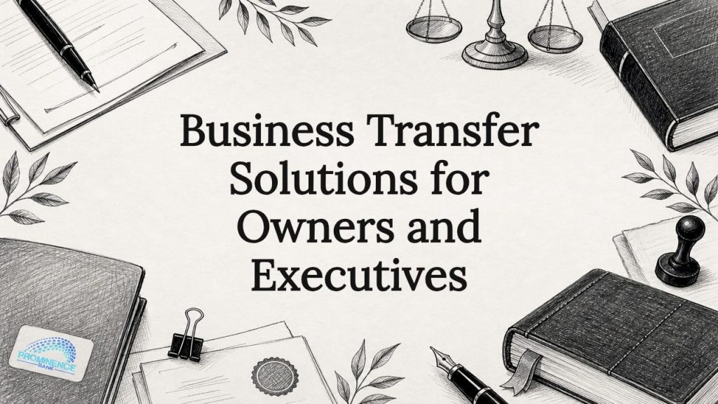 Decorative illustrated title card with business motifs