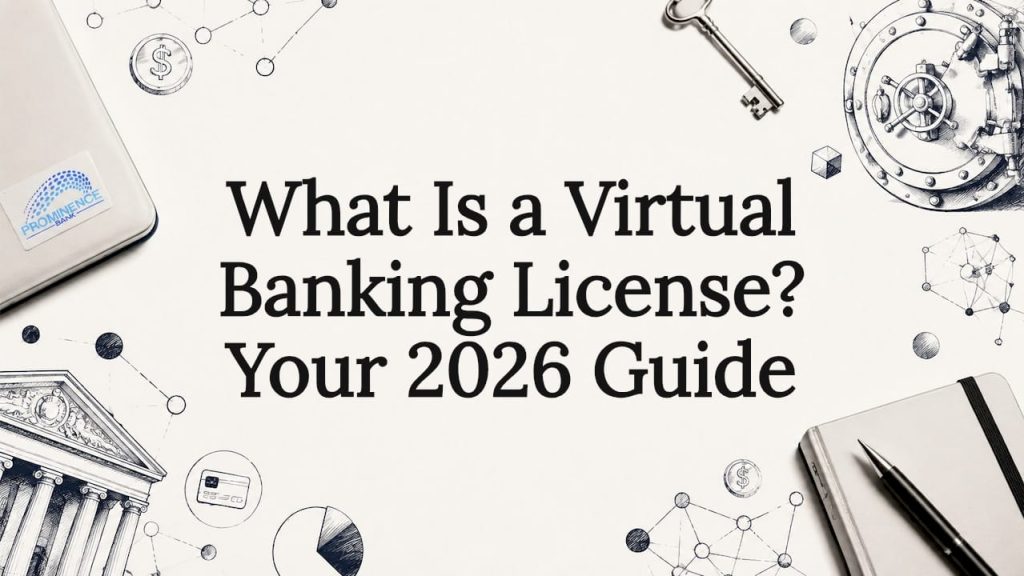 Decorative title card illustration for virtual banking license