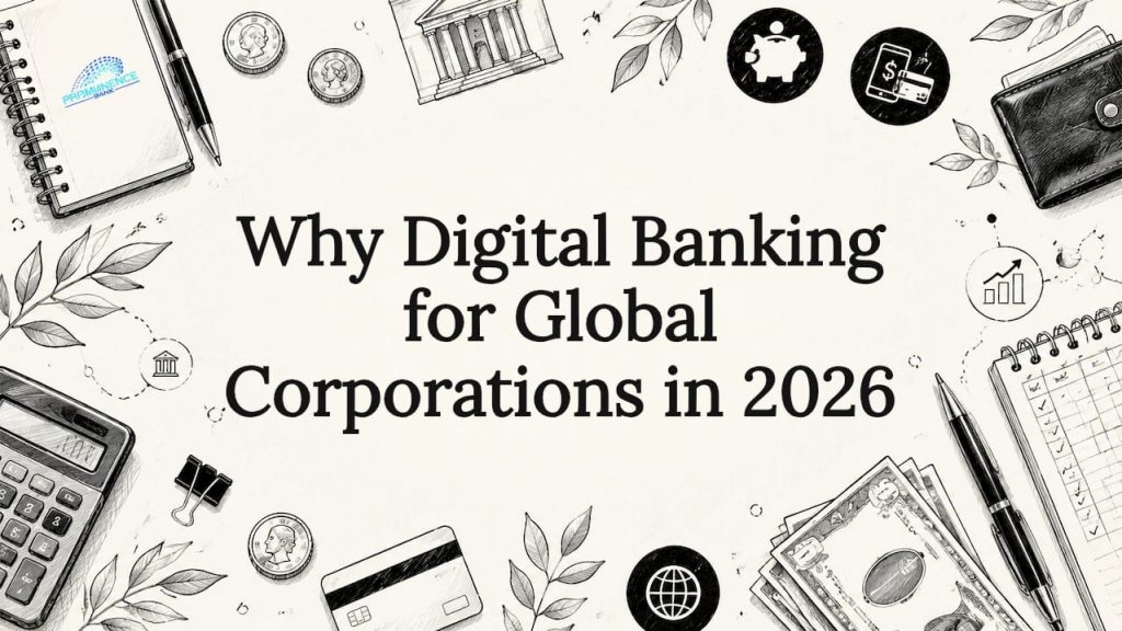 Decorative title card illustration with banking and fintech motifs