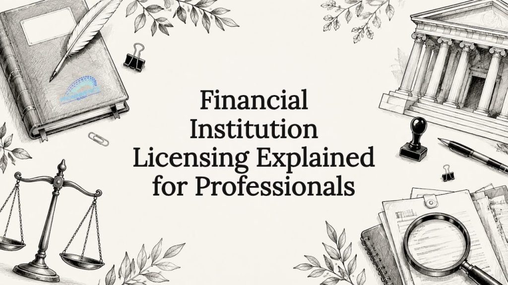 Decorative title card illustration for financial licensing article