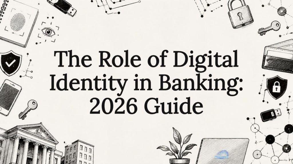 Decorative sketch style title card for digital identity in banking