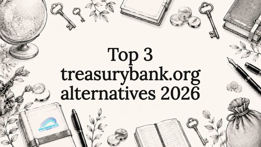 Decorative title card with banking-themed sketches