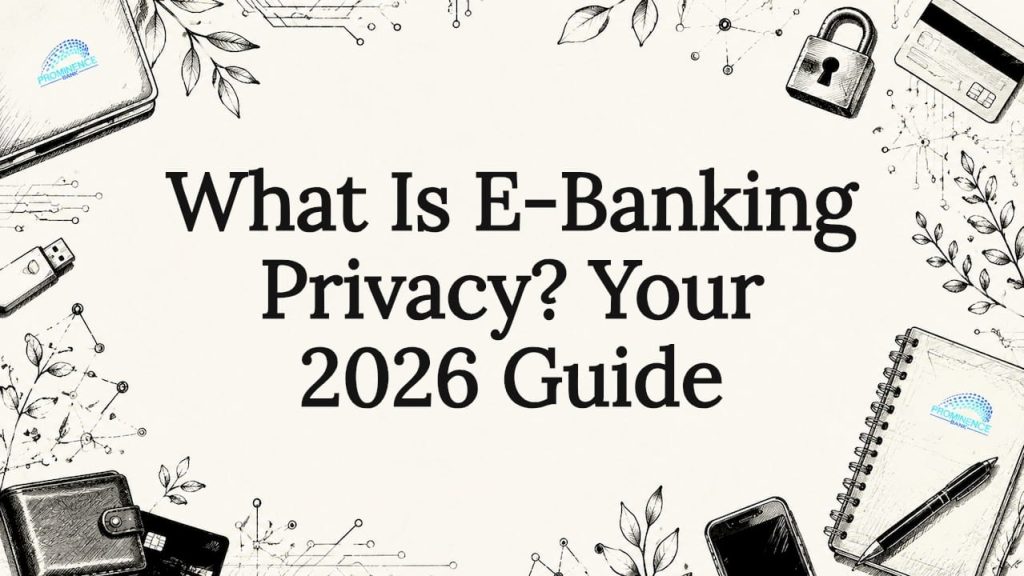 Decorative title card illustration for e-banking privacy