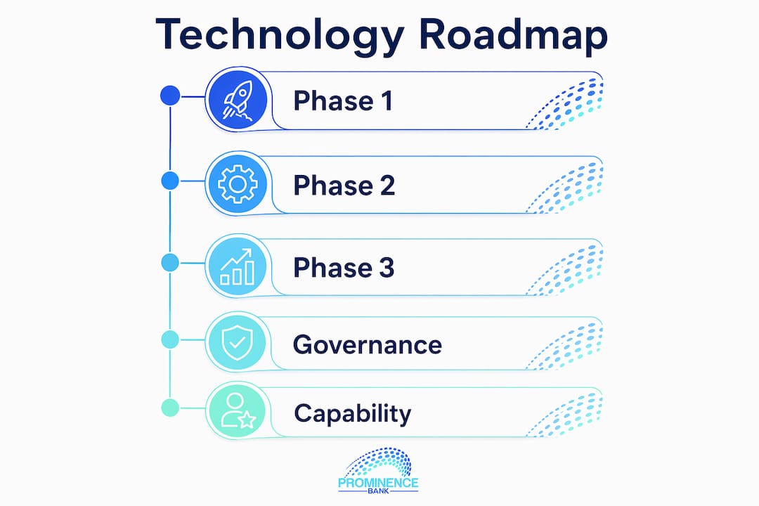 Infographic outlining a three-phase technology roadmap