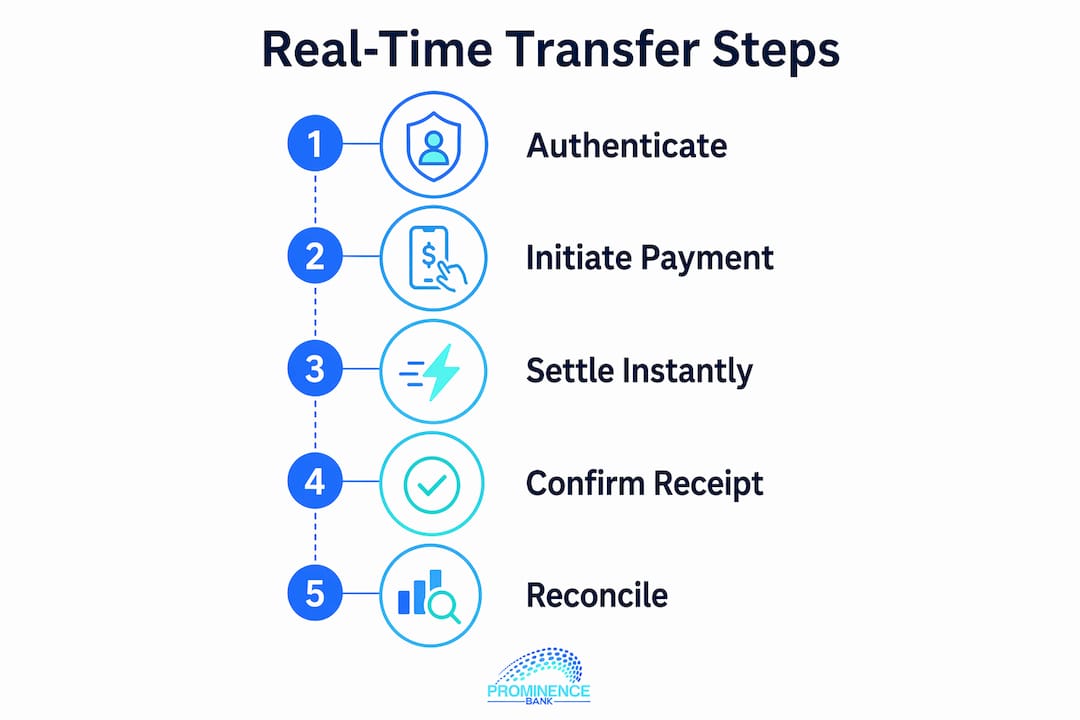 Infographic illustrating real-time fund transfer process steps