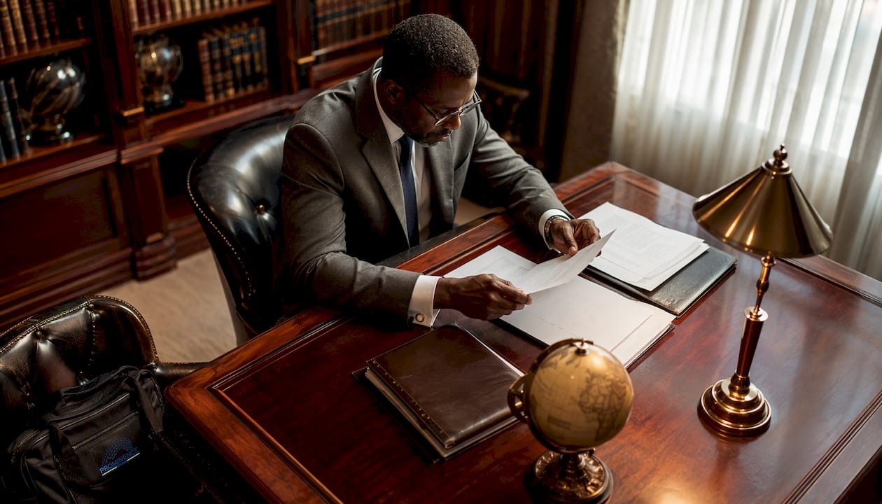 Businessman reviewing banking privacy documents