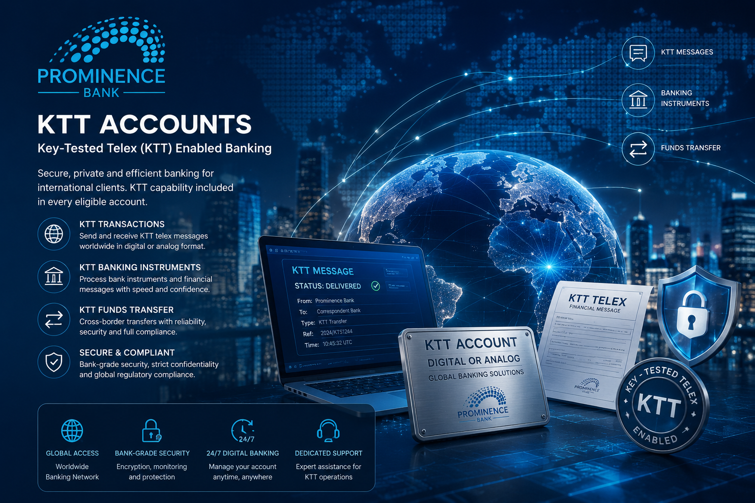 Prominence Bank KTT account capabilities and international communication workflow