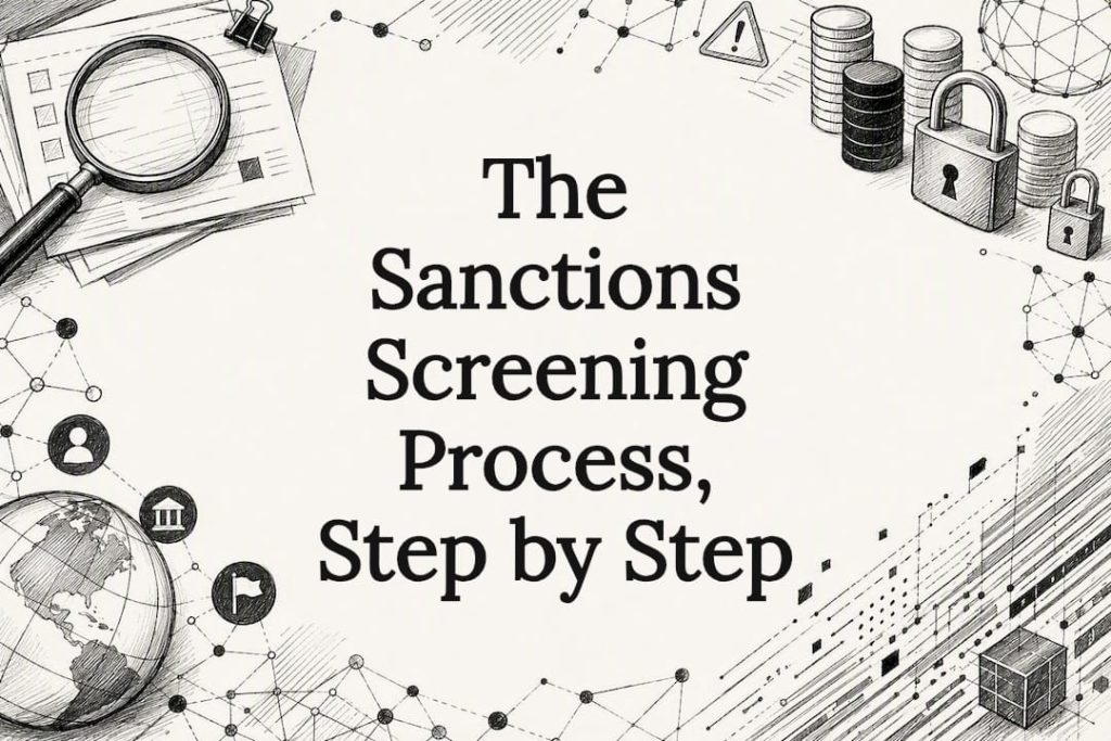 Decorative title card illustration for sanctions screening article