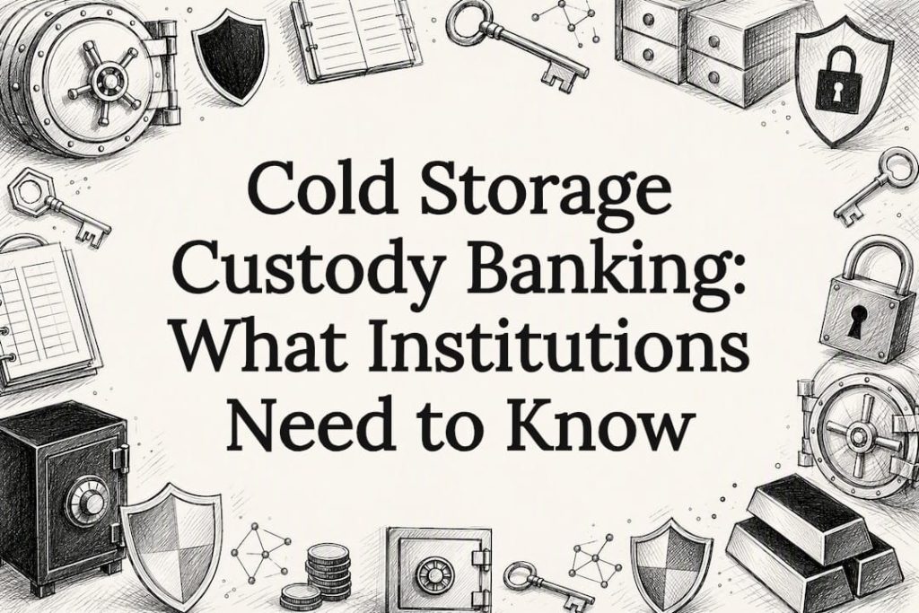 Decorative title card illustration for cold storage custody banking
