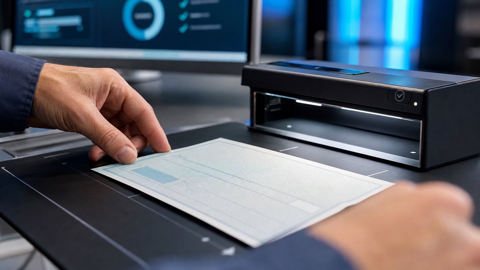 Secure cheque document being scanned and validated in a modern banking operations environment