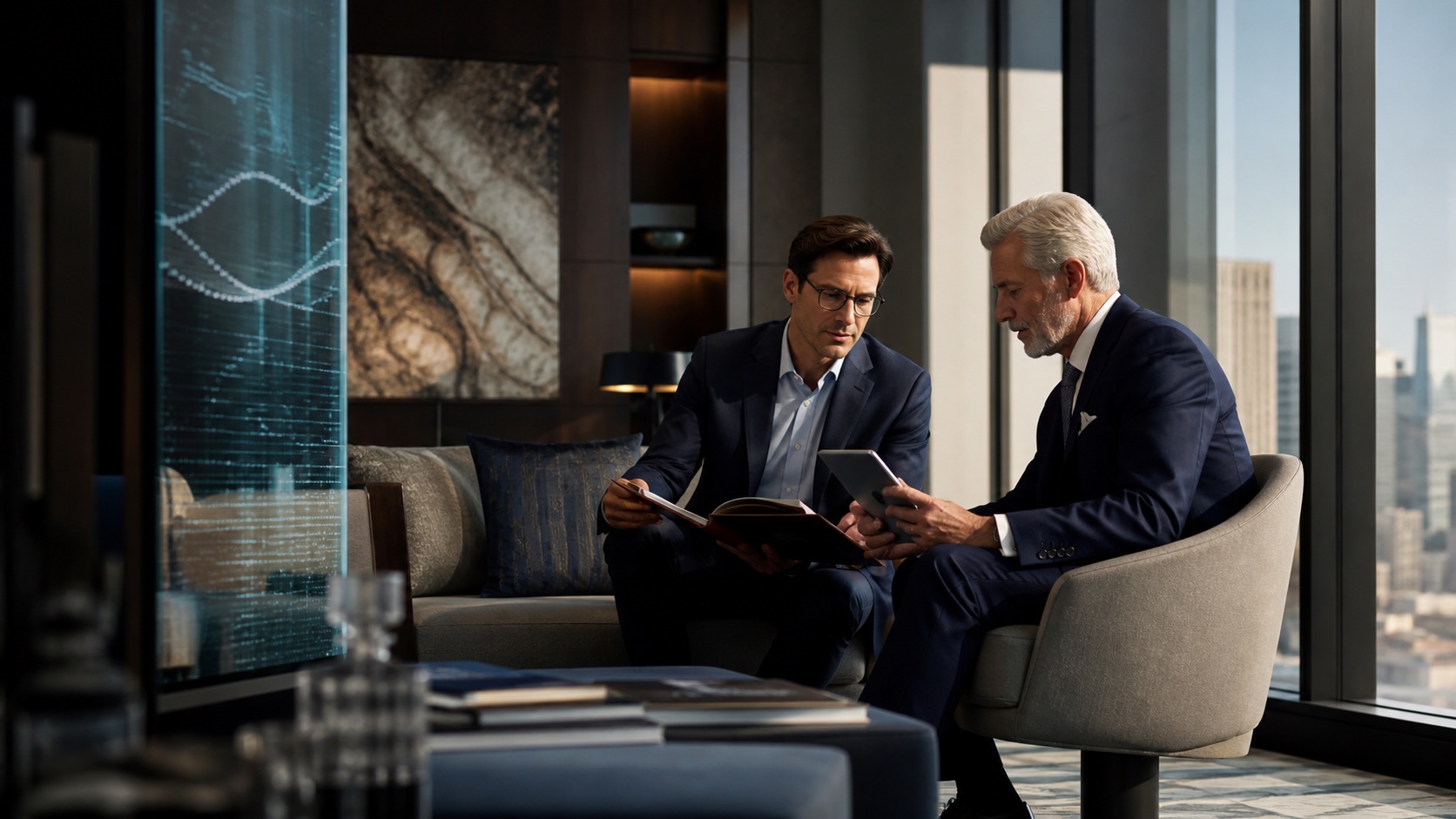 Private client discussing international banking strategy with a Prominence Bank advisor