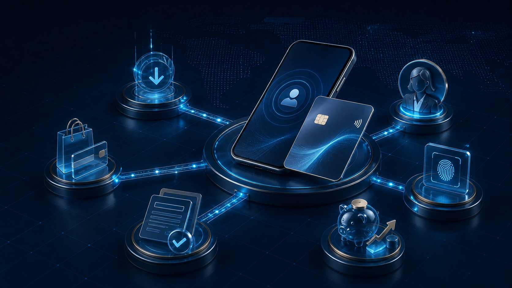 Connected personal banking ecosystem with mobile access, payments, savings, security and relationship support