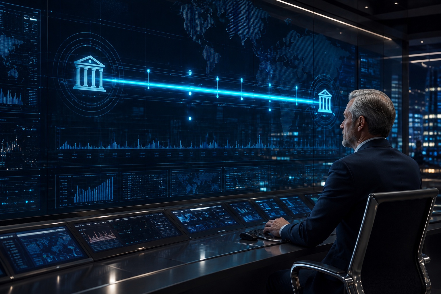 Bank operations specialist coordinating a real-time gross settlement payment